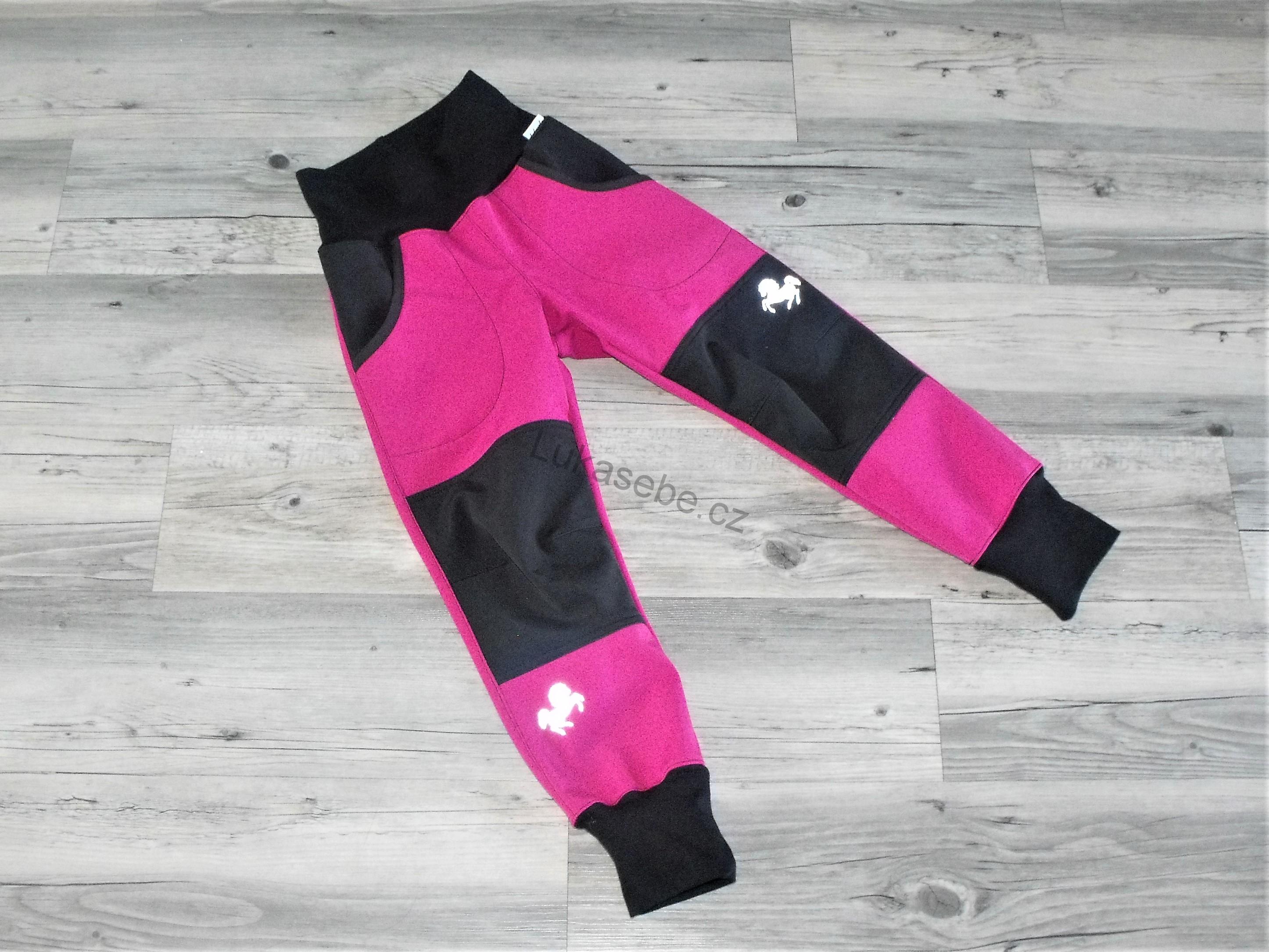 Softshellové kalhoty - Černo - růžové s koníky  - 
